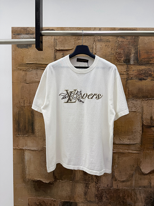 ルイヴィトン レター刺繍ニット半袖Tシャツ