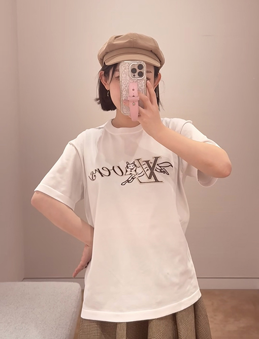 ルイヴィトン レター刺繍ニット半袖Tシャツ