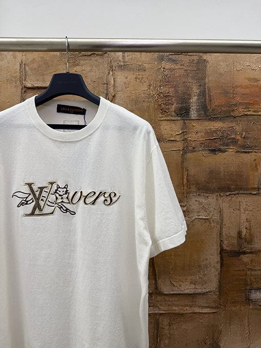 ルイヴィトン レター刺繍ニット半袖Tシャツ