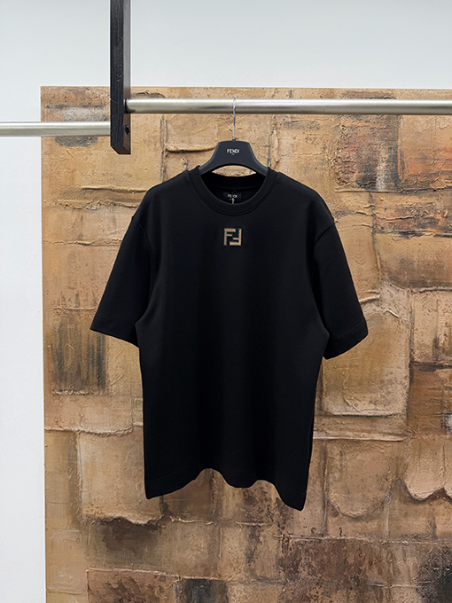 フェンディコピー コーデュロイアップリケ刺繍半袖Tシャツ