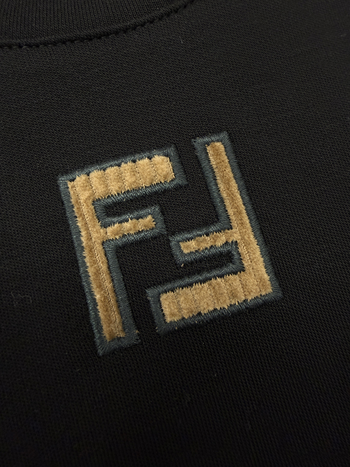フェンディコピー コーデュロイアップリケ刺繍半袖Tシャツ