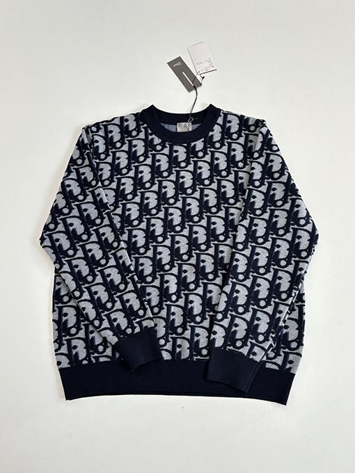 ディオール Oulibe 全面ジャカードウール混ニットクルーネックセーター