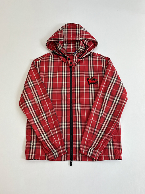 バーバリー 乗馬ライダーロゴアップリケチェックフード付きジップアップジャケット