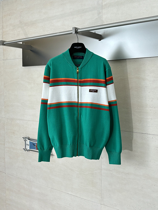 ルイヴィトン コットン混紡ニットのカラーブロックジップアップジャケット