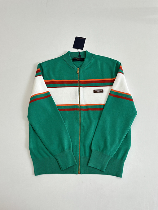 ルイヴィトン コットン混紡ニットのカラーブロックジップアップジャケット