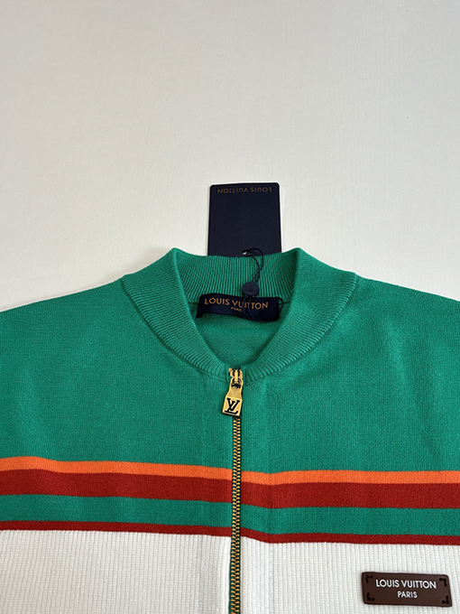 ルイヴィトン コットン混紡ニットのカラーブロックジップアップジャケット