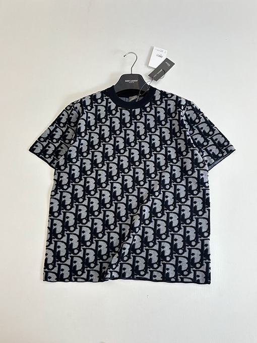 ディオール Oblique オールオーバープリントのジャカードウール混ニットクルーネック半袖Tシャツ