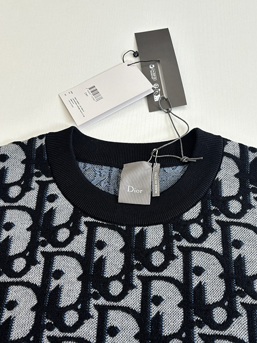 ディオール Oblique オールオーバープリントのジャカードウール混ニットクルーネック半袖Tシャツ