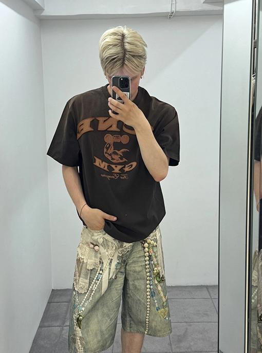 アクネストゥディオズコピー Acne Studios ダメージパッチ刺繍ロゴ半袖Tシャツ