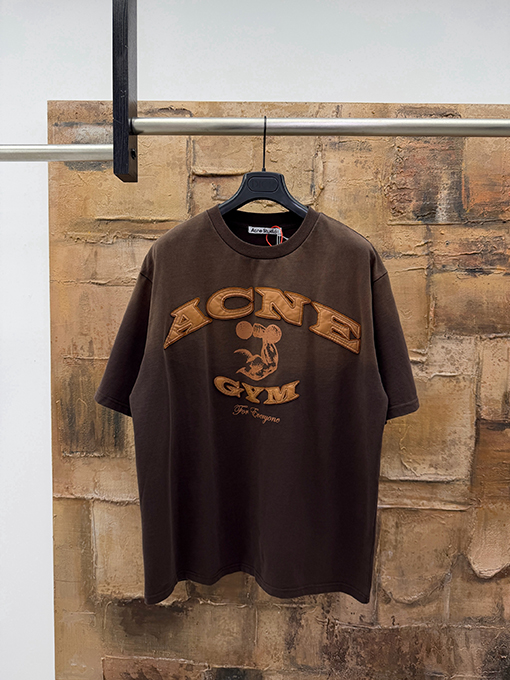 アクネストゥディオズコピー Acne Studios ダメージパッチ刺繍ロゴ半袖Tシャツ