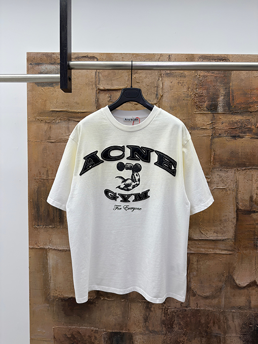 アクネストゥディオズコピー Acne Studios ダメージパッチ刺繍ロゴ半袖Tシャツ