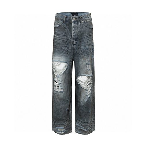 バレンシアガ Balenciaga baggy クラシックブルーのダメージオイルめ泥染め破れのジーンズ