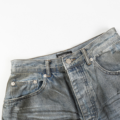 バレンシアガ Balenciaga baggy クラシックブルーのダメージオイルめ泥染め破れのジーンズ
