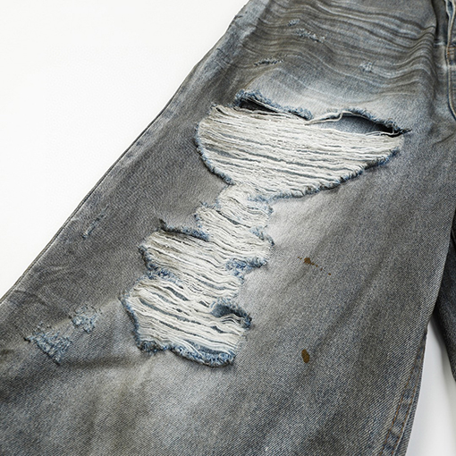 バレンシアガ Balenciaga baggy クラシックブルーのダメージオイルめ泥染め破れのジーンズ