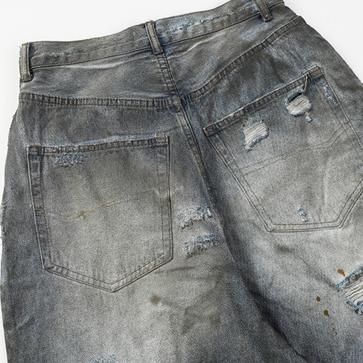 バレンシアガ Balenciaga baggy クラシックブルーのダメージオイルめ泥染め破れのジーンズ