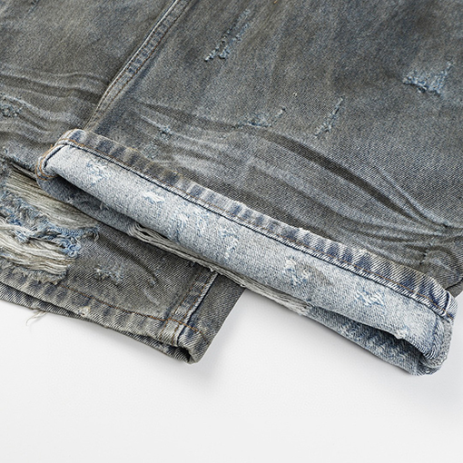 バレンシアガ Balenciaga baggy クラシックブルーのダメージオイルめ泥染め破れのジーンズ