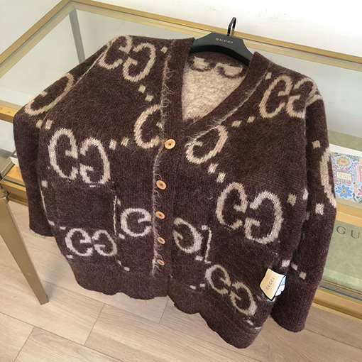 グッチ リバーシブルGGロングモヘアカーディガン