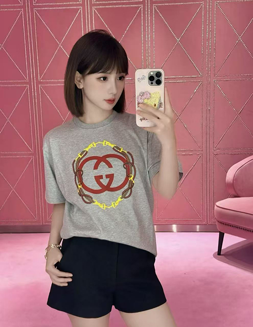 グッチコピー 刺繍プリント半袖Tシャツ