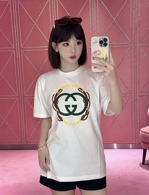 グッチコピー 刺繍プリント半袖Tシャツ