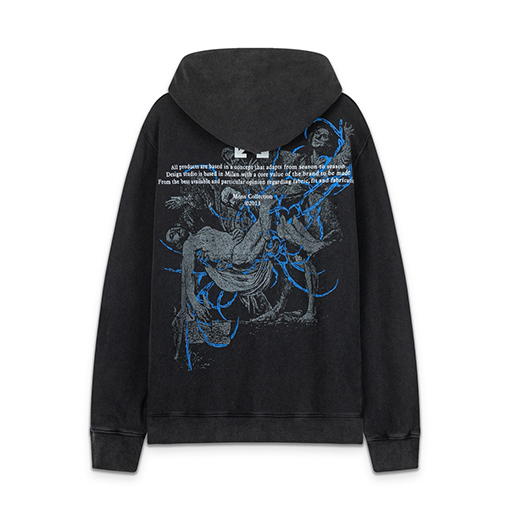 オフホワイト 新しいポートレートウォッシュのダメージフード付きスウェットシャツ