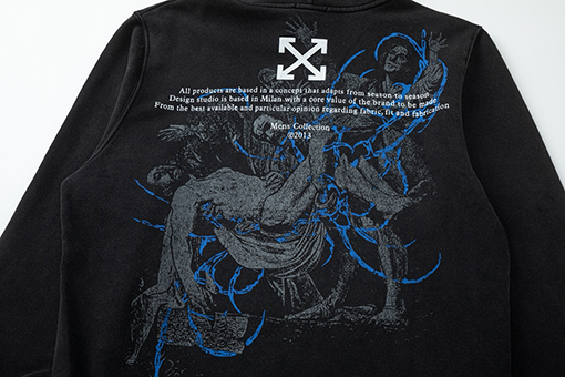 オフホワイト 新しいポートレートウォッシュのダメージフード付きスウェットシャツ