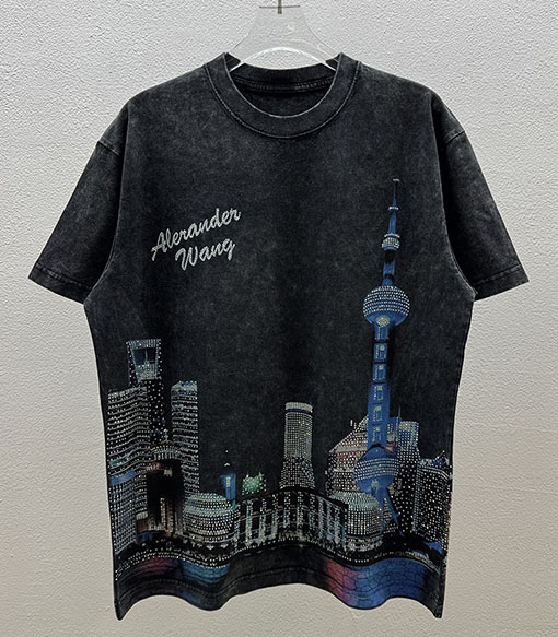 アレキサンダーワン alexanderwang 上海スカイラインクリスタルラインストーン半袖Tシャツ