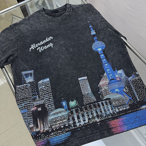 アレキサンダーワン alexanderwang 上海スカイラインクリスタルラインストーン半袖Tシャツ