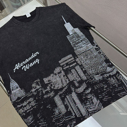 アレキサンダーワン alexanderwang デジタル直噴クリスタルホットフィックスラインストーン半袖Tシャツ