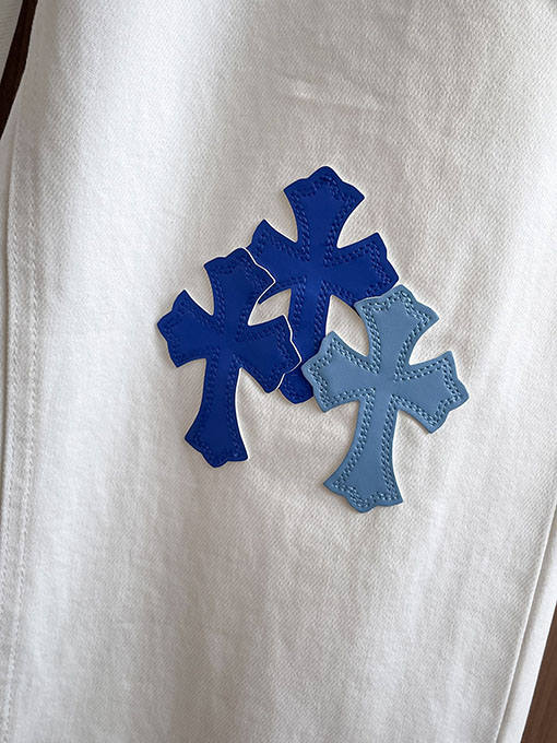 クロムハーツコピー ブルーのパッチワーク刺繍りウォッシュデニムジーンズ