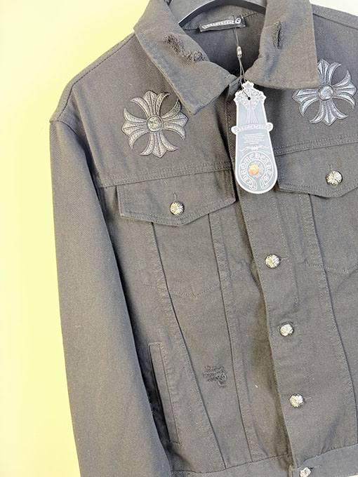 クロムハーツ ランウェイスタイルの高級カスタムジャカードデニムジャケット