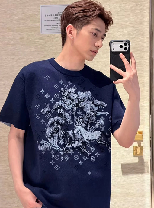 ルイヴィトンコピー モノグラムジャカード柄クルーネックニット半袖Tシャツ