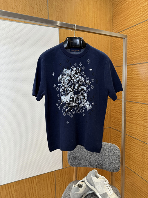 ルイヴィトンコピー モノグラムジャカード柄クルーネックニット半袖Tシャツ