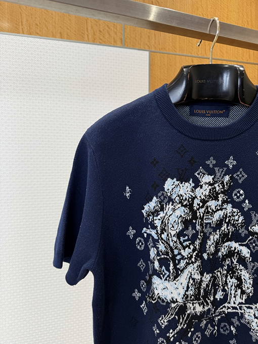 ルイヴィトンコピー モノグラムジャカード柄クルーネックニット半袖Tシャツ