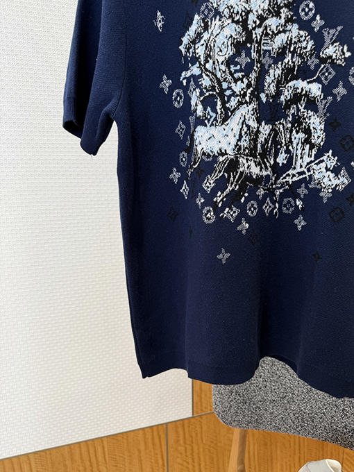 ルイヴィトンコピー モノグラムジャカード柄クルーネックニット半袖Tシャツ