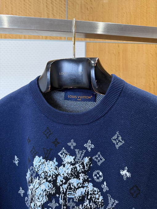 ルイヴィトンコピー モノグラムジャカード柄クルーネックニット半袖Tシャツ