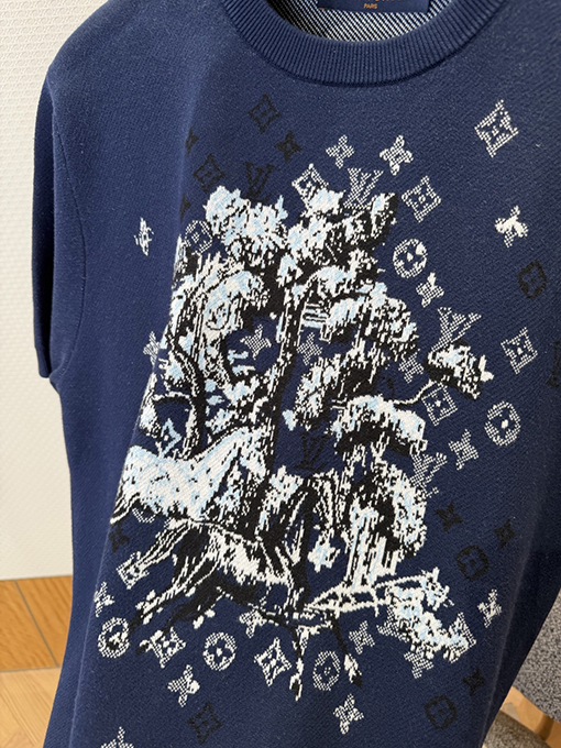 ルイヴィトンコピー モノグラムジャカード柄クルーネックニット半袖Tシャツ