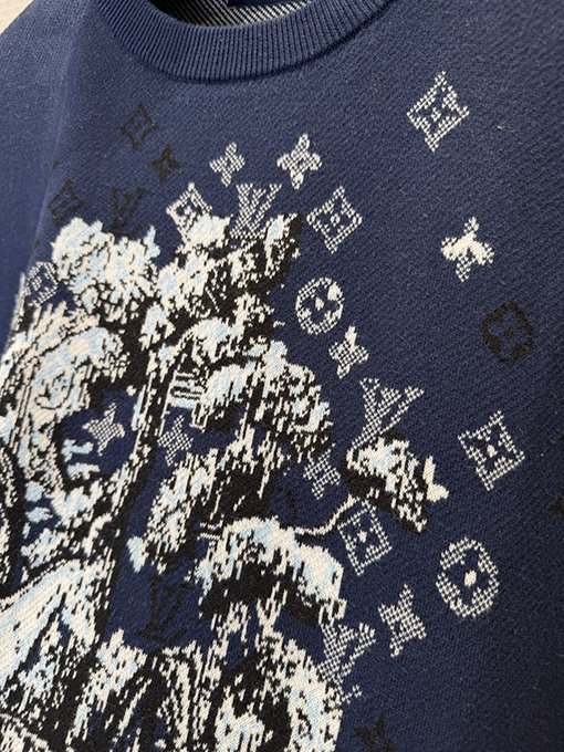 ルイヴィトンコピー モノグラムジャカード柄クルーネックニット半袖Tシャツ