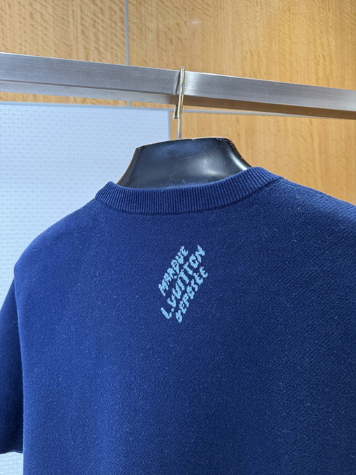 ルイヴィトンコピー モノグラムジャカード柄クルーネックニット半袖Tシャツ