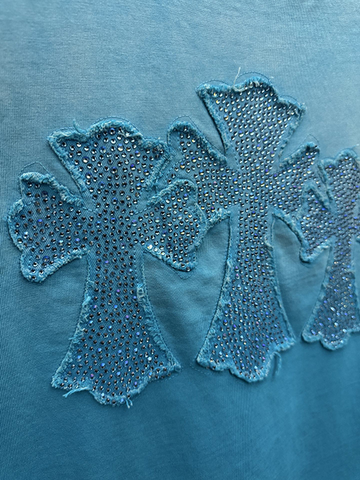 クロムハーツ アメリカンスタイルのウォッシュアップリケ刺繍ラインストーンカップル半袖Tシャツ