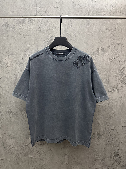 クロムハーツスーパーコピー アメリカンスタイルのウォッシュアップリケ刺繍半袖Tシャツ