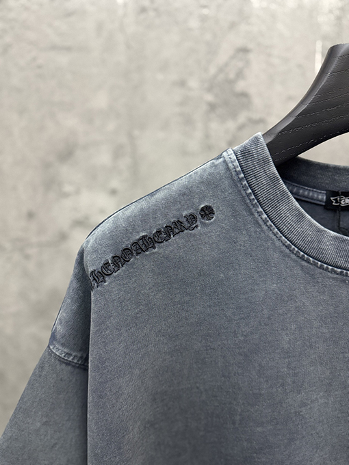 クロムハーツスーパーコピー アメリカンスタイルのウォッシュアップリケ刺繍半袖Tシャツ