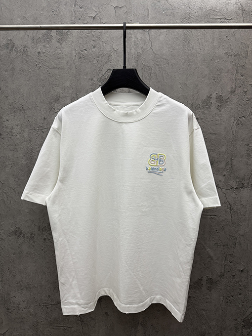 バレンシアガコピー Balenciaga 新モデルの中空カラーブロック刺繍半袖Tシャツ