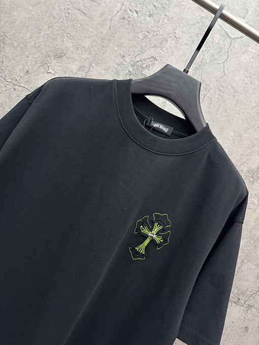 クロムハーツ アメリカンスタイルのレーザーバーンアウトアップリケ刺繍半袖Tシャツ