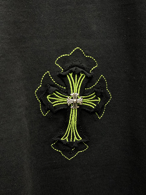 クロムハーツ アメリカンスタイルのレーザーバーンアウトアップリケ刺繍半袖Tシャツ
