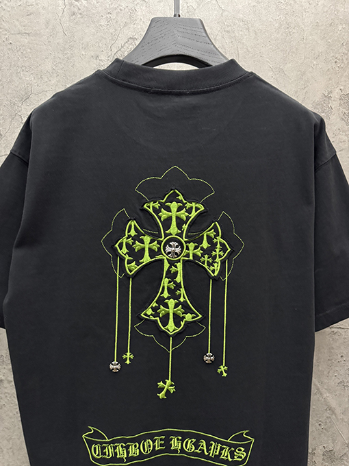 クロムハーツ アメリカンスタイルのレーザーバーンアウトアップリケ刺繍半袖Tシャツ