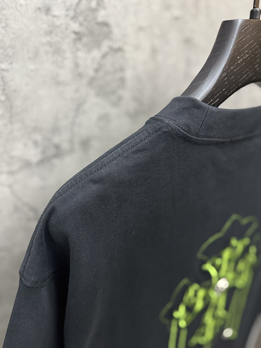 クロムハーツ アメリカンスタイルのレーザーバーンアウトアップリケ刺繍半袖Tシャツ