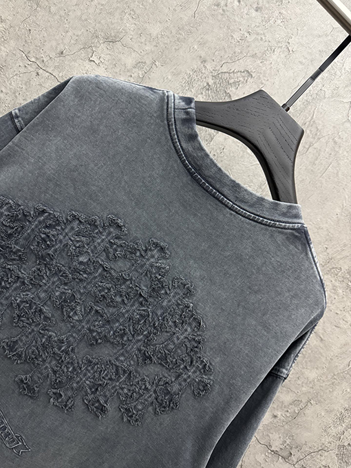 クロムハーツ アメリカンスタイルのウォッシュドデニムパッチ刺繍カップル半袖Tシャツ