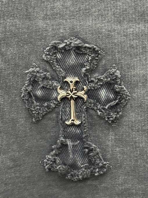 クロムハーツ アメリカンスタイルのウォッシュドデニムパッチ刺繍カップル半袖Tシャツ