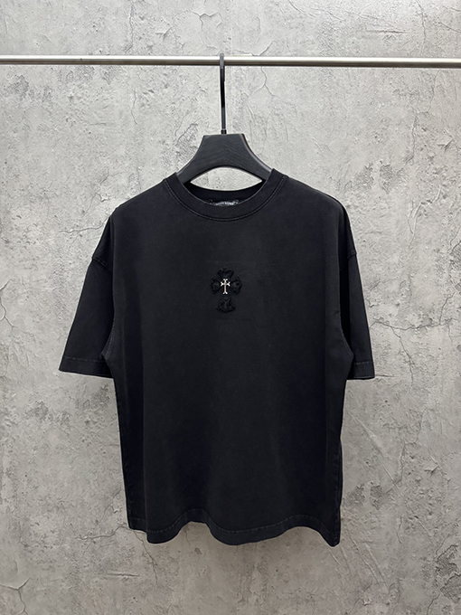 クロムハーツ アメリカンスタイルのウォッシュドデニムパッチ刺繍カップル半袖Tシャツ