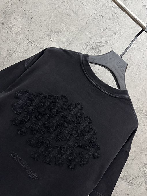 クロムハーツ アメリカンスタイルのウォッシュドデニムパッチ刺繍カップル半袖Tシャツ